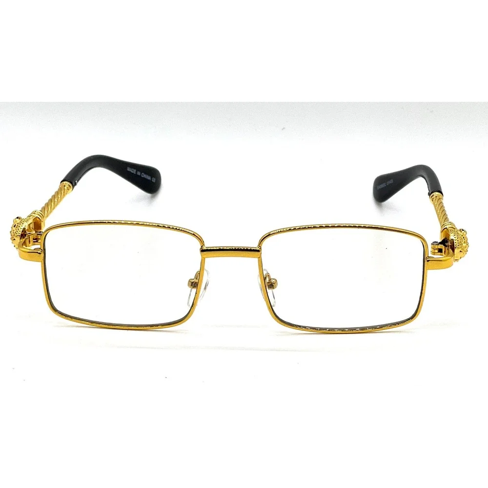 Gold Sunglasses Mens Rectangle Frame Fashion Clear‎ Eye Glasses Hip Hop Street